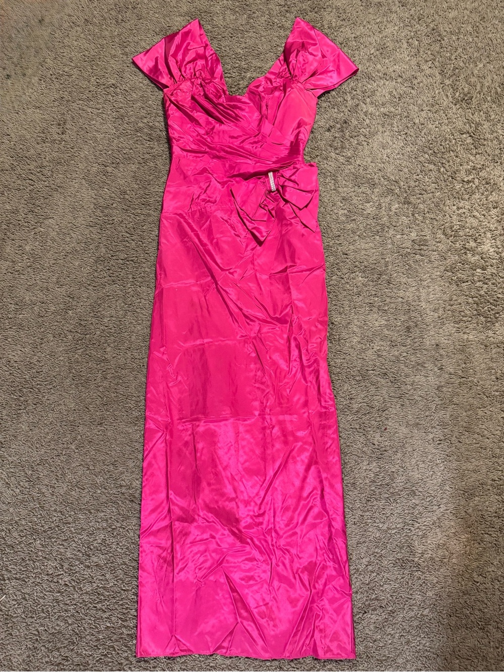 Vintage Prom Gown S Pink Dress Bow Runched Sparkle Y2K 80s Maxi Bridal Originals